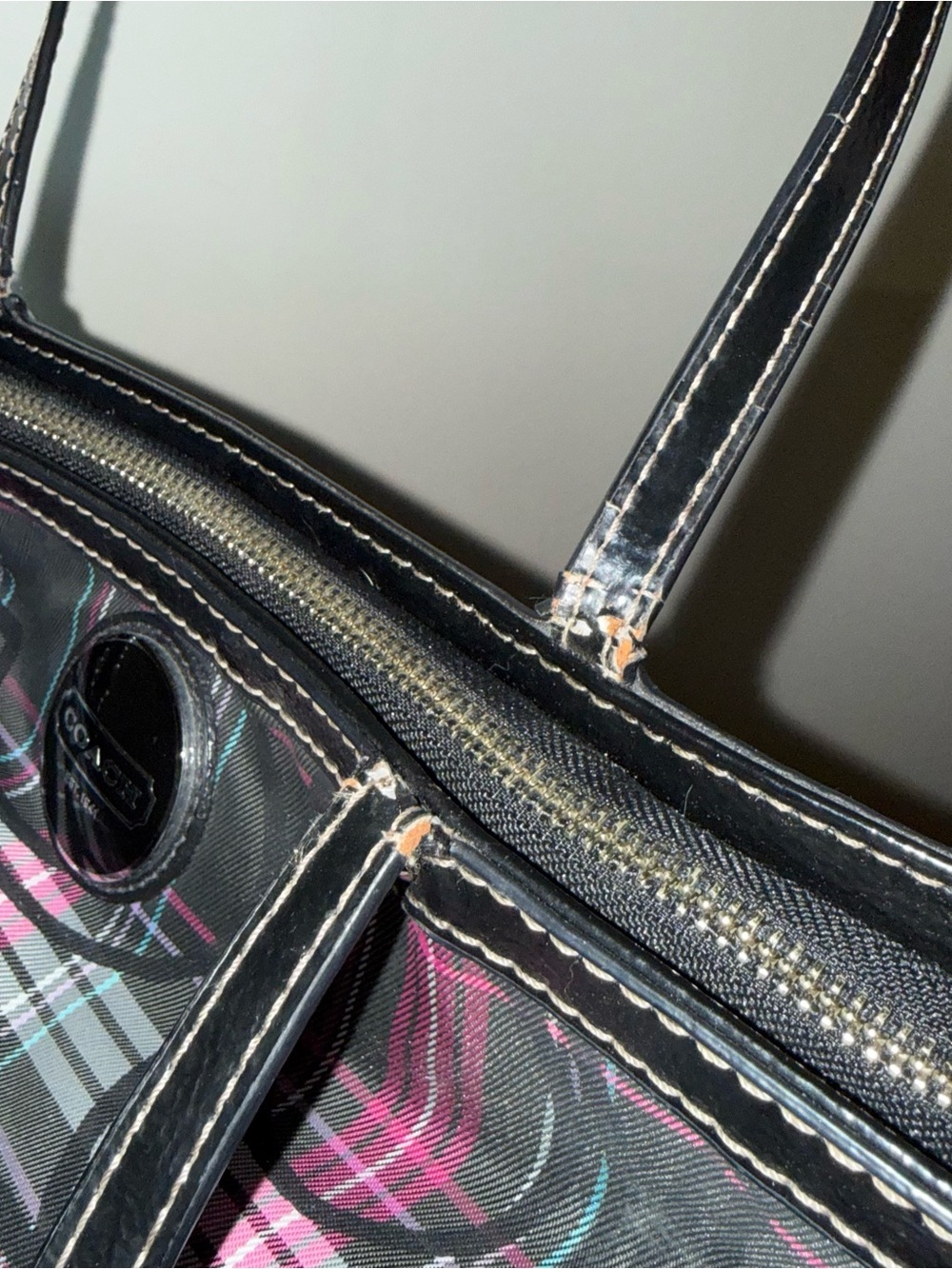Coach Plaid Logo Tote in Black and Purple - Picture 10 of 11